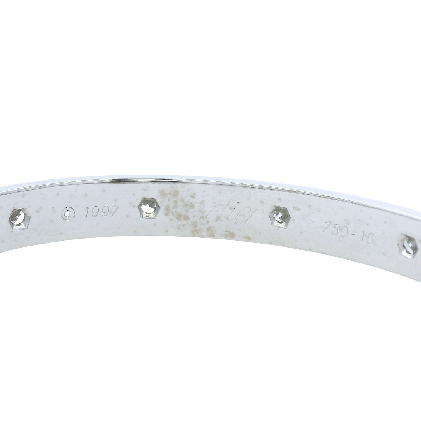 Cartier LOVE 18k White Gold Classic Model 10 Diamond Size 16 Bangle Bracelet