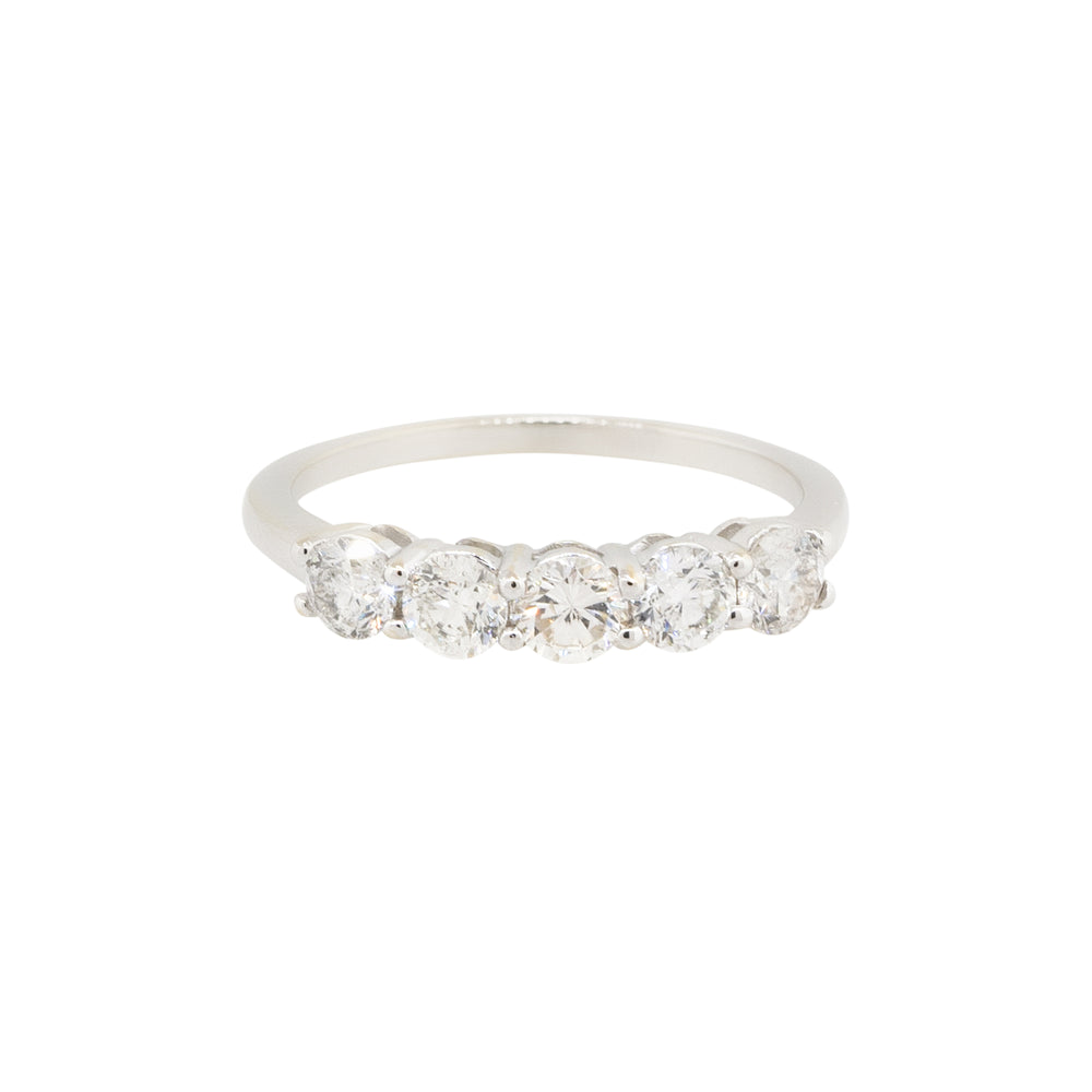 14k White Gold 1.05ctw Round Diamond Five Stone Wedding Band