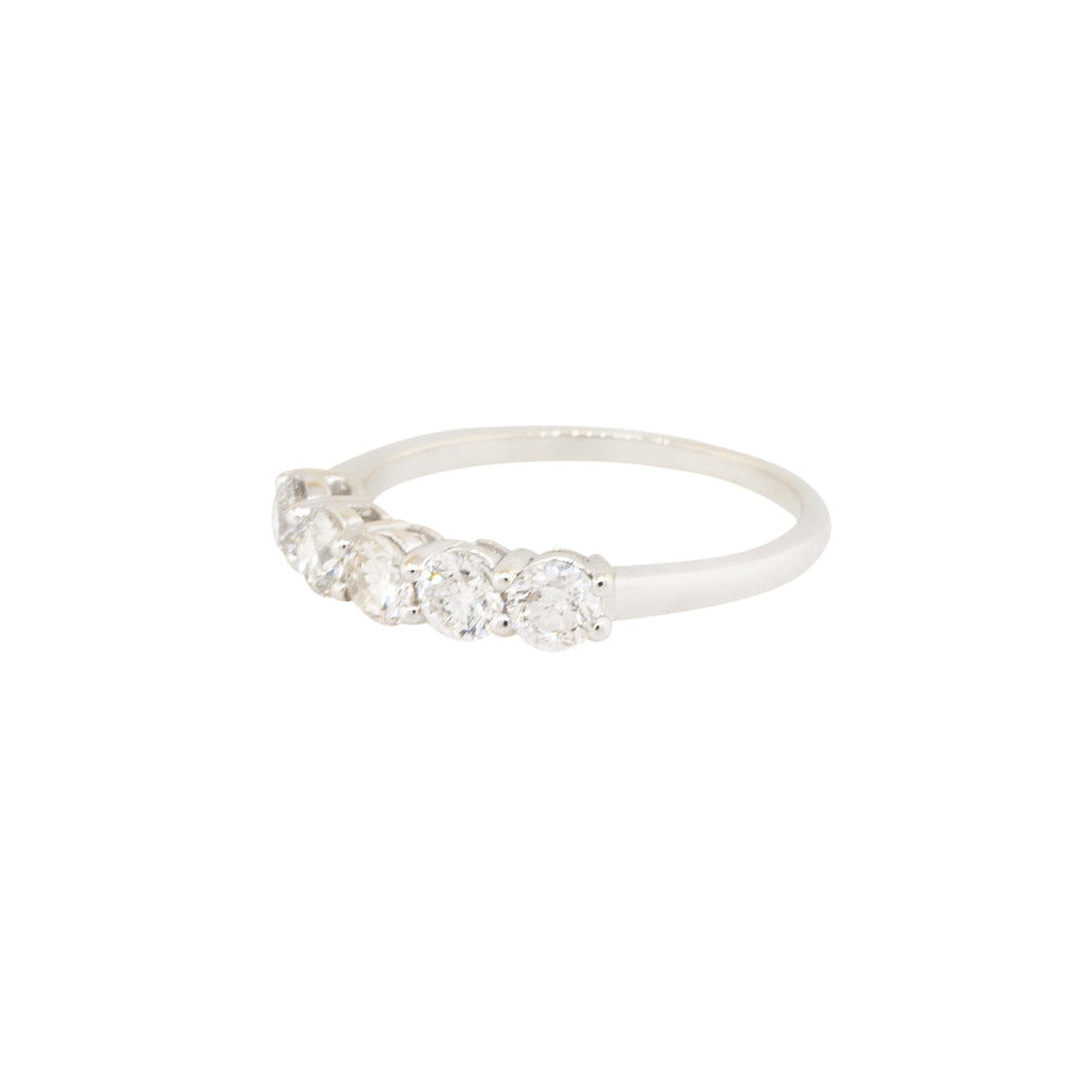 14k White Gold 1.05ctw Round Diamond Five Stone Wedding Band