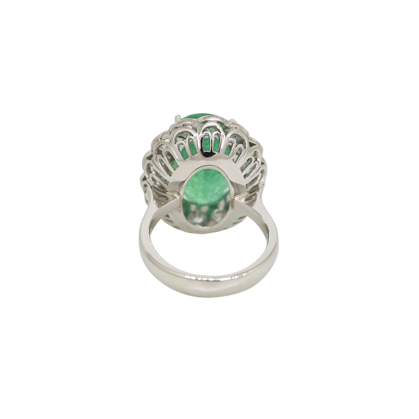 Platinum 13ct Oval Emerald with Diamond Halo Engagement Ring