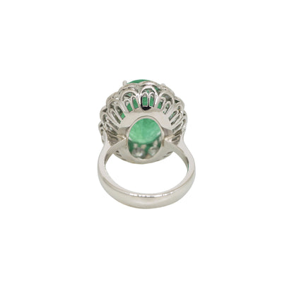 Platinum 13ct Oval Emerald with Diamond Halo Engagement Ring