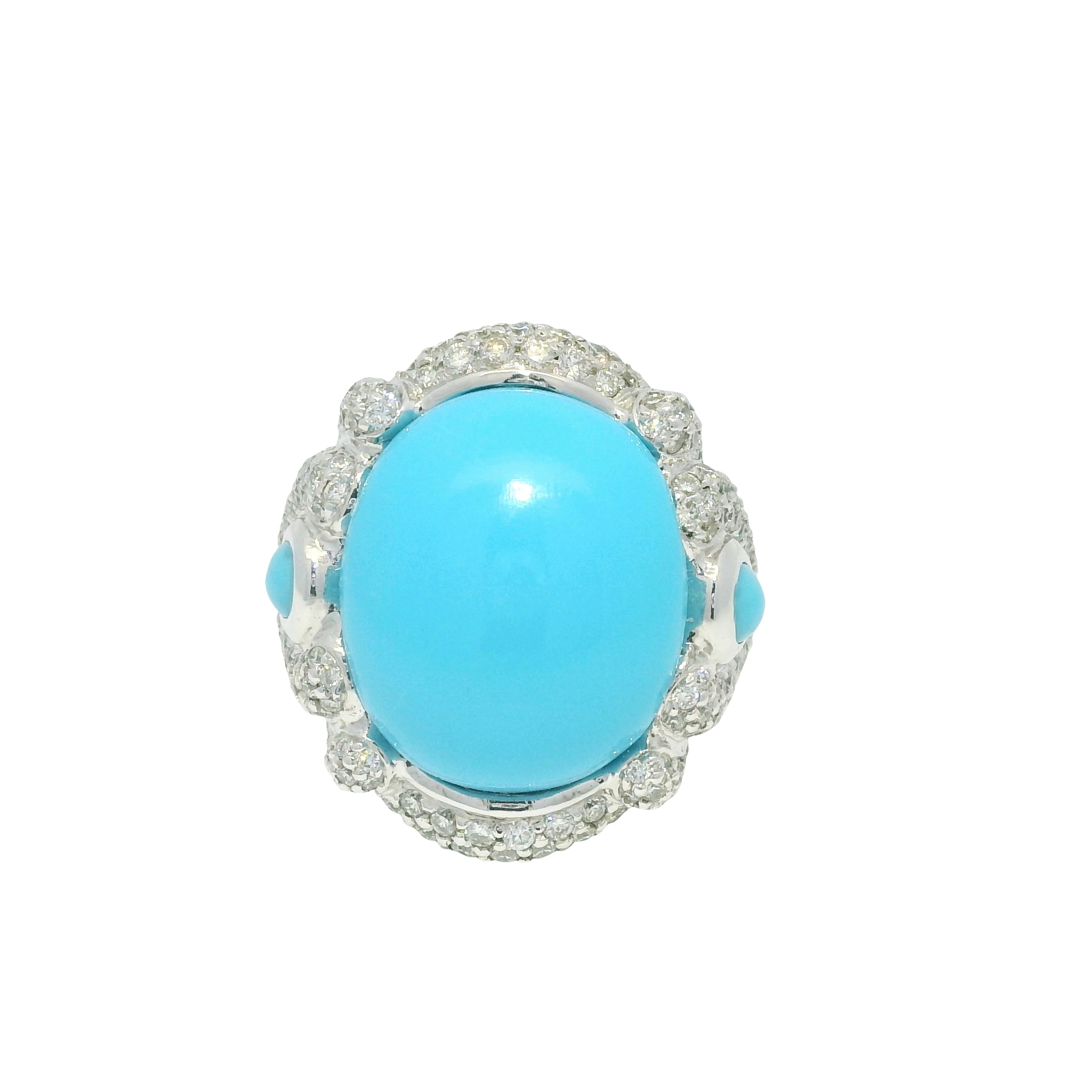 18k White Gold Turquoise &amp; Diamond Pave Cocktail Ring