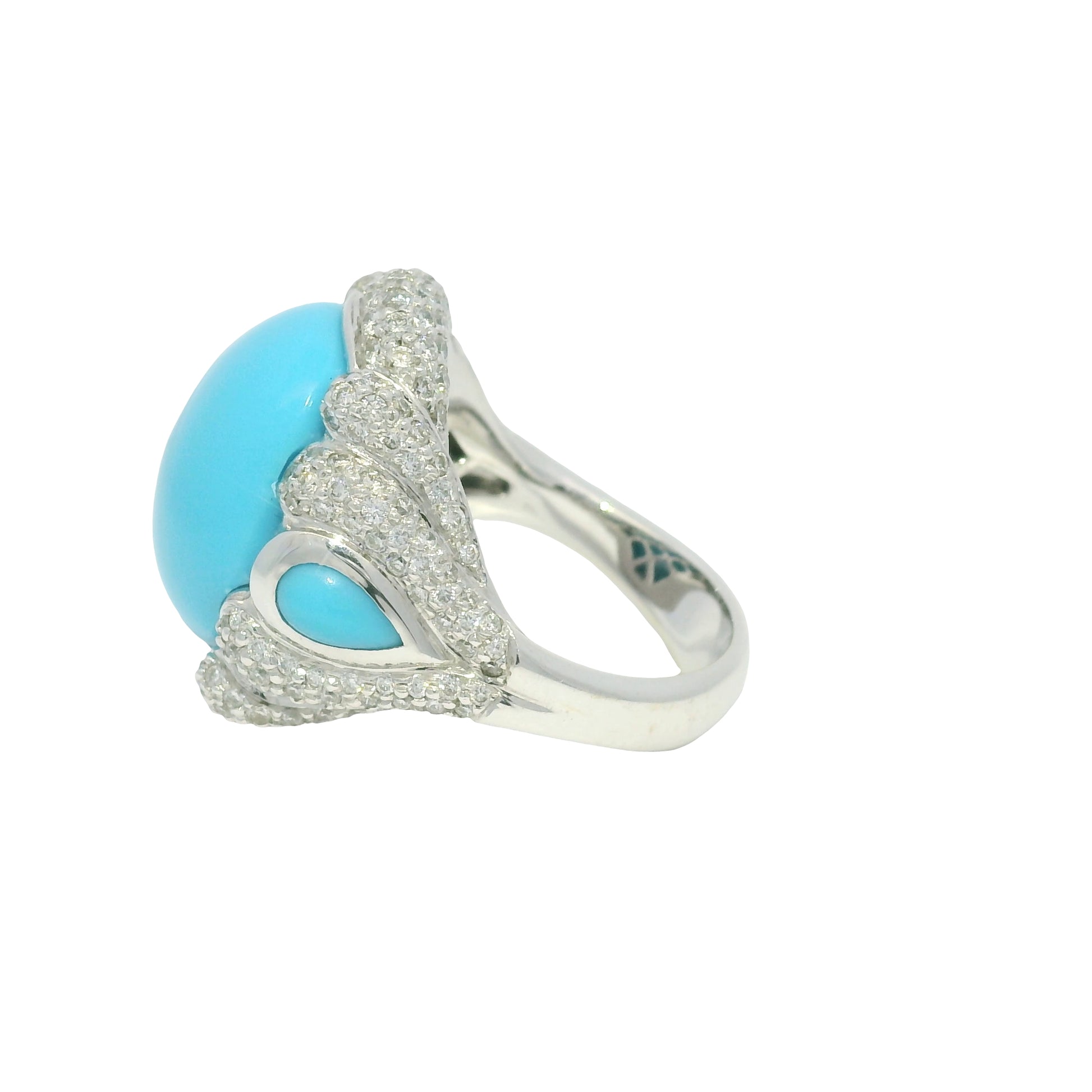 18k White Gold Turquoise &amp; Diamond Pave Cocktail Ring