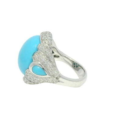 18k White Gold Turquoise &amp; Diamond Pave Cocktail Ring