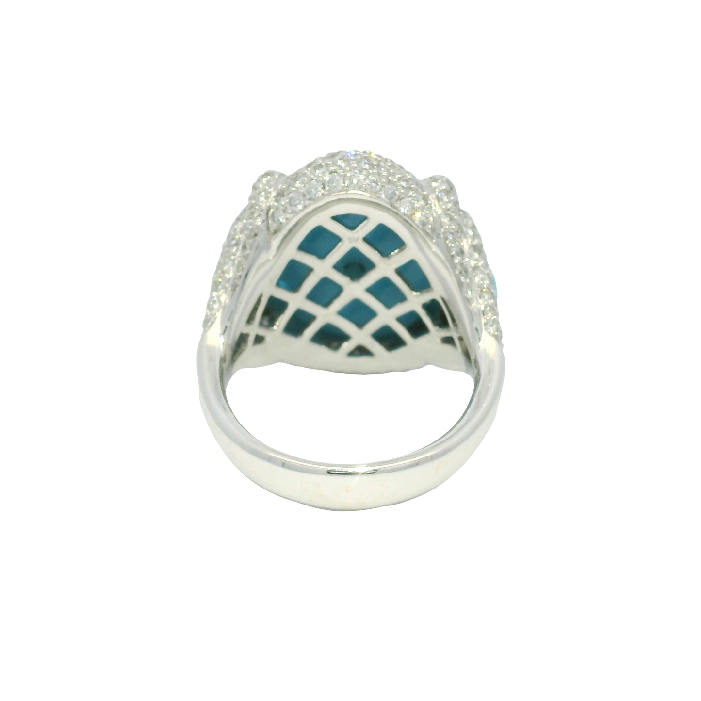18k White Gold Turquoise &amp; Diamond Pave Cocktail Ring