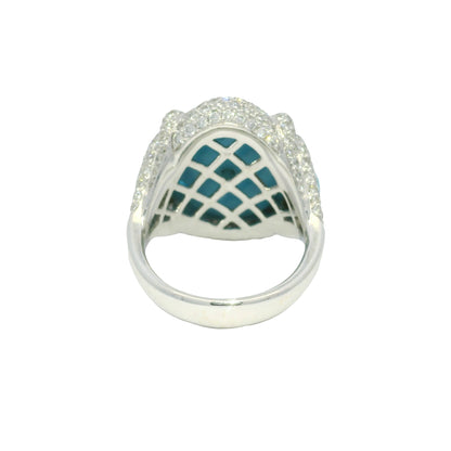 18k White Gold Turquoise &amp; Diamond Pave Cocktail Ring