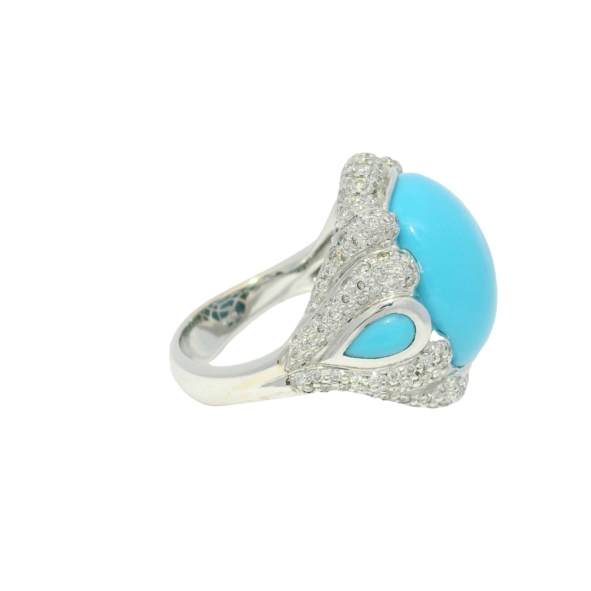 18k White Gold Turquoise &amp; Diamond Pave Cocktail Ring