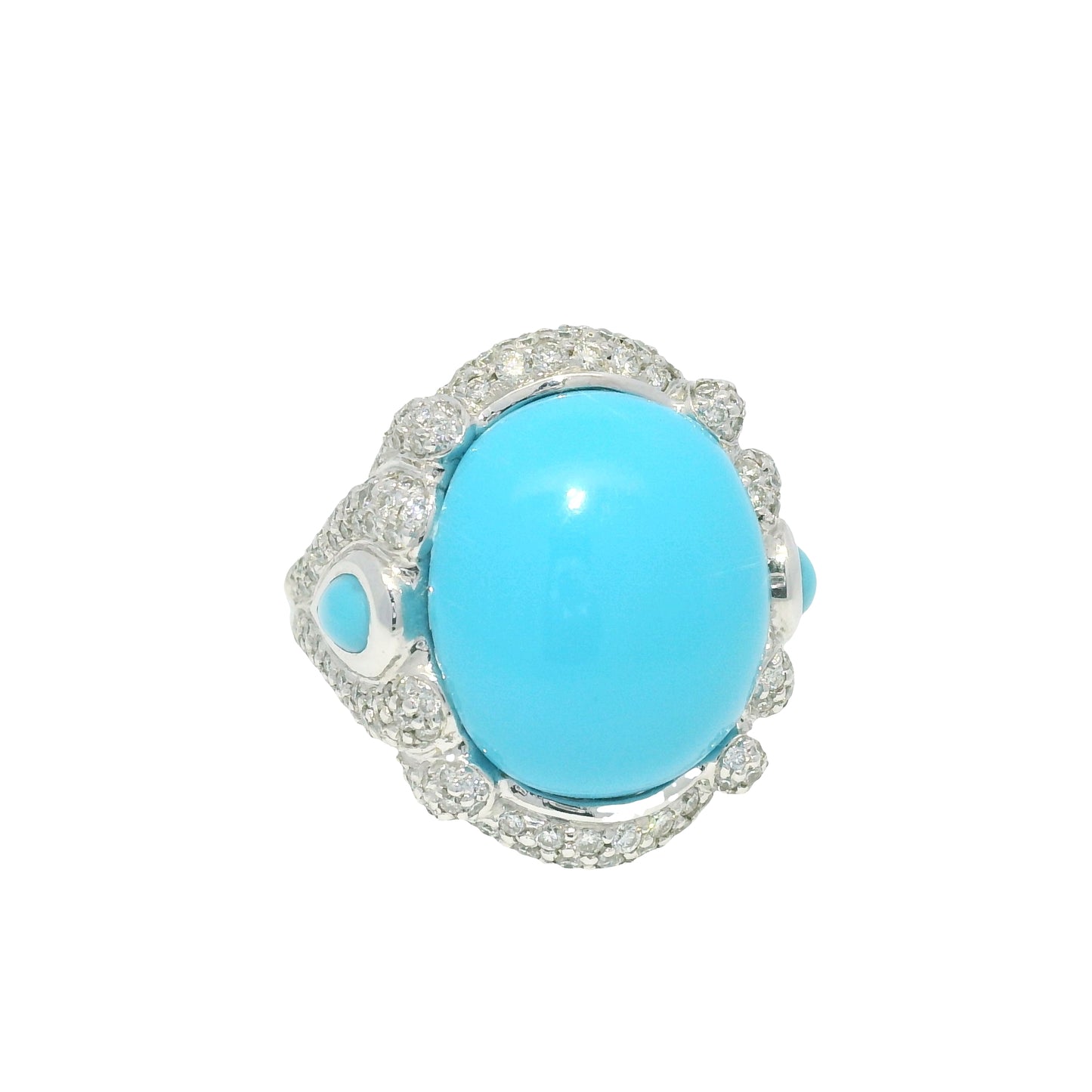 18k White Gold Turquoise &amp; Diamond Pave Cocktail Ring
