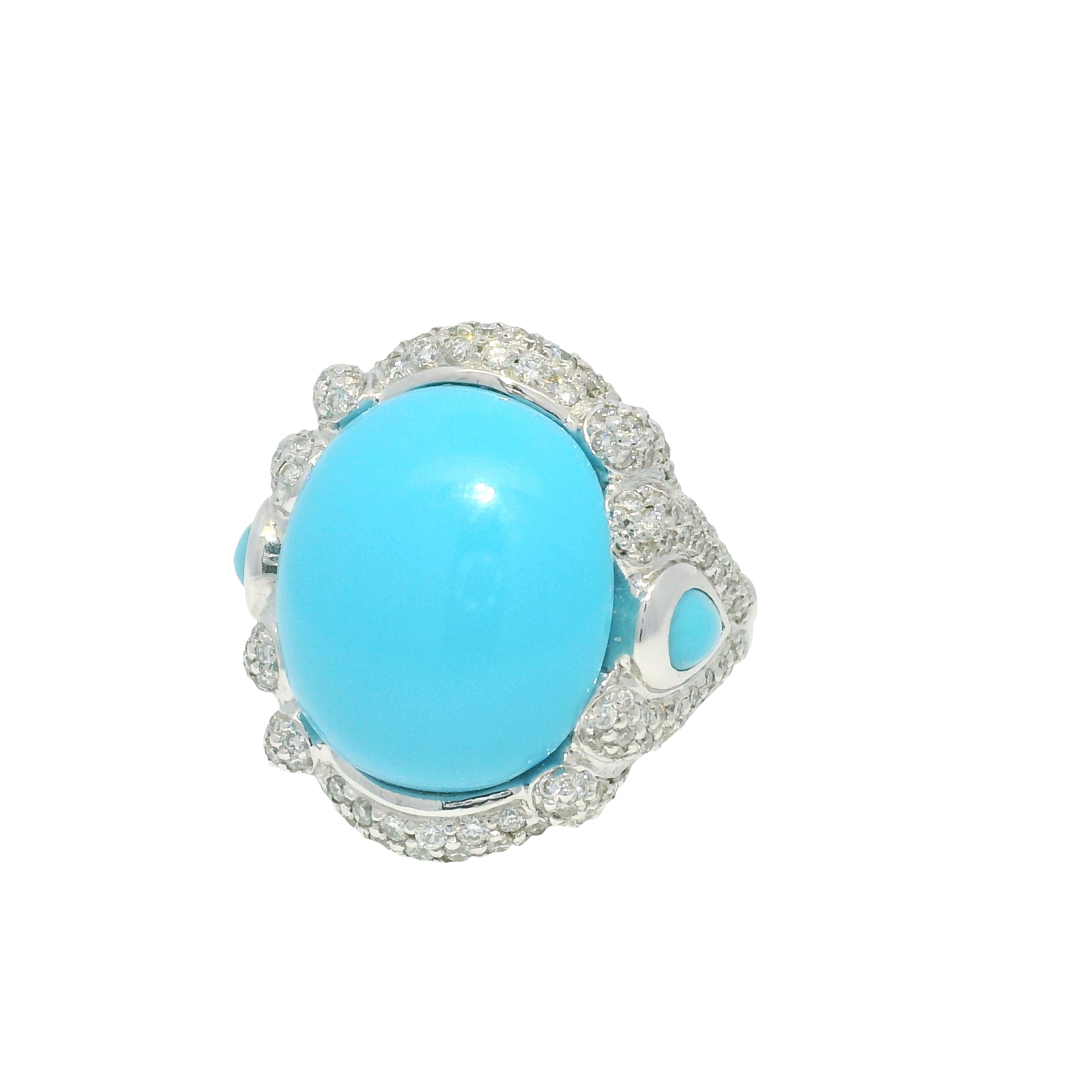 18k White Gold Turquoise &amp; Diamond Pave Cocktail Ring