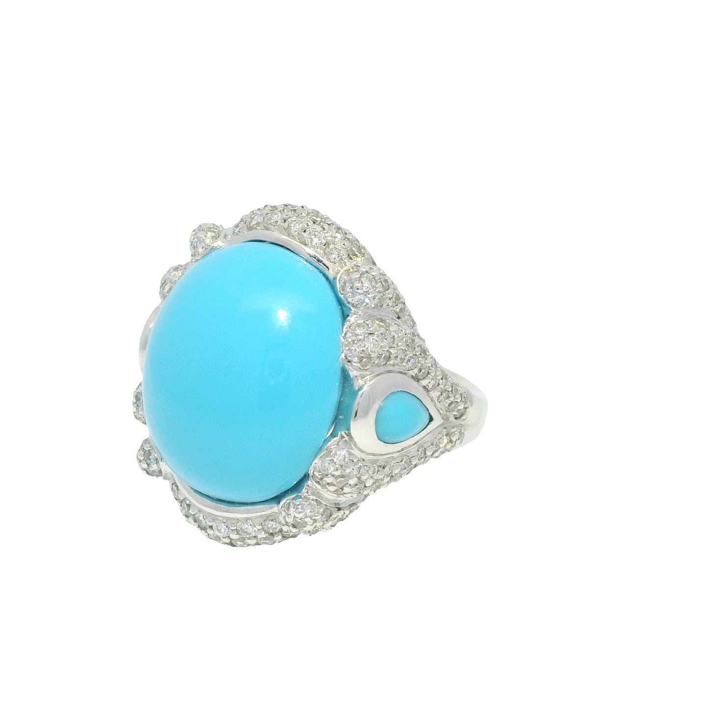 18k White Gold Turquoise &amp; Diamond Pave Cocktail Ring