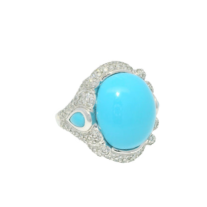 18k White Gold Turquoise &amp; Diamond Pave Cocktail Ring