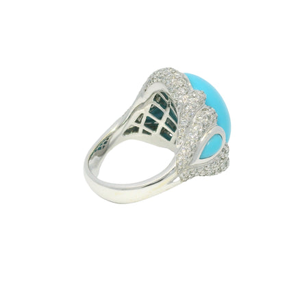 18k White Gold Turquoise &amp; Diamond Pave Cocktail Ring
