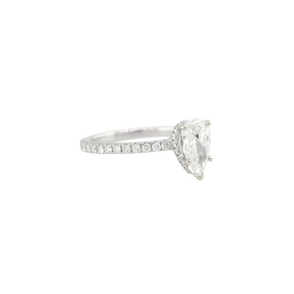 GIA Certified 18k White Gold 1.43ctw Pear Shaped Diamond Halo Engagement Ring