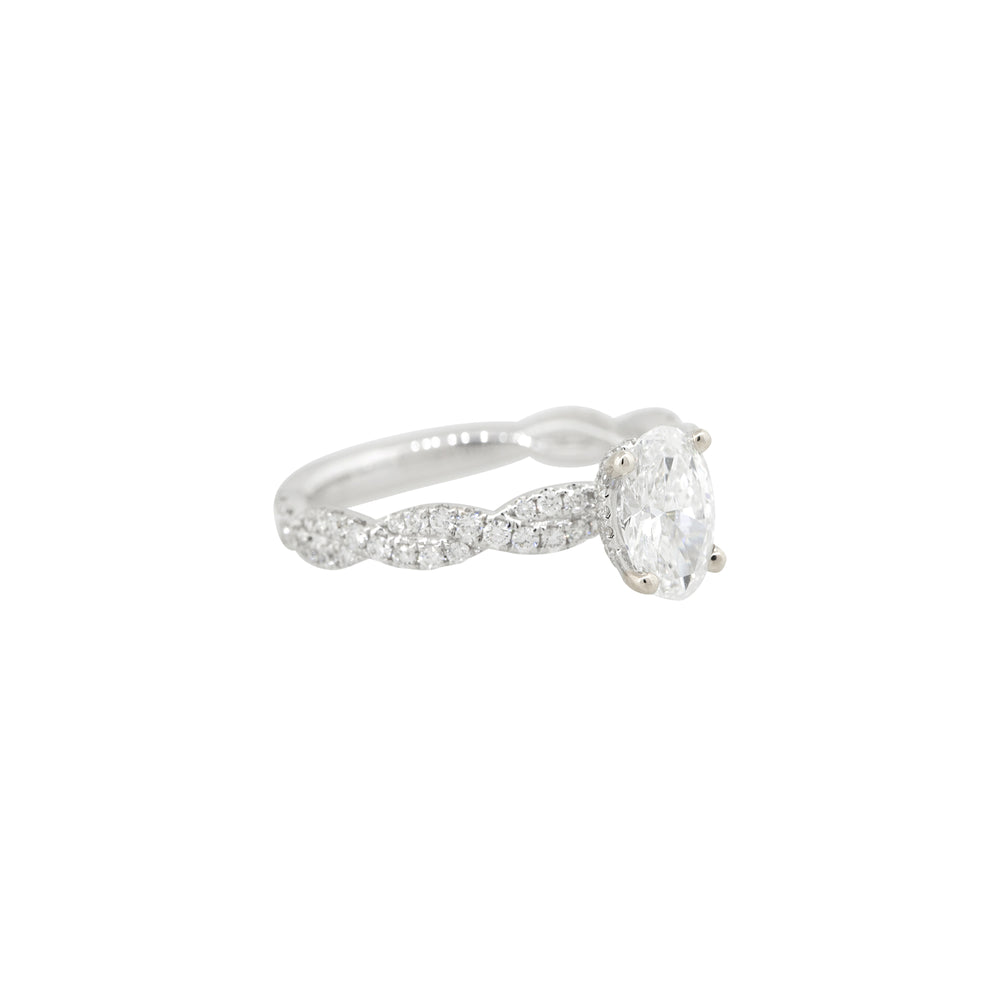 GIA Certified 18k White Gold 1.28ctw Oval Diamond Twisted Band Engagement Ring
