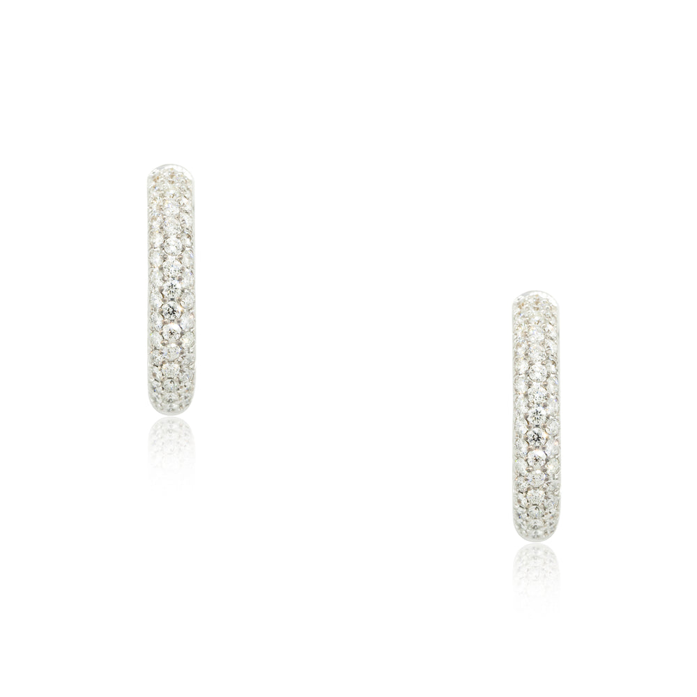 18k White Gold 4.25ctw Diamond Pave Tubular Hoop Earrings