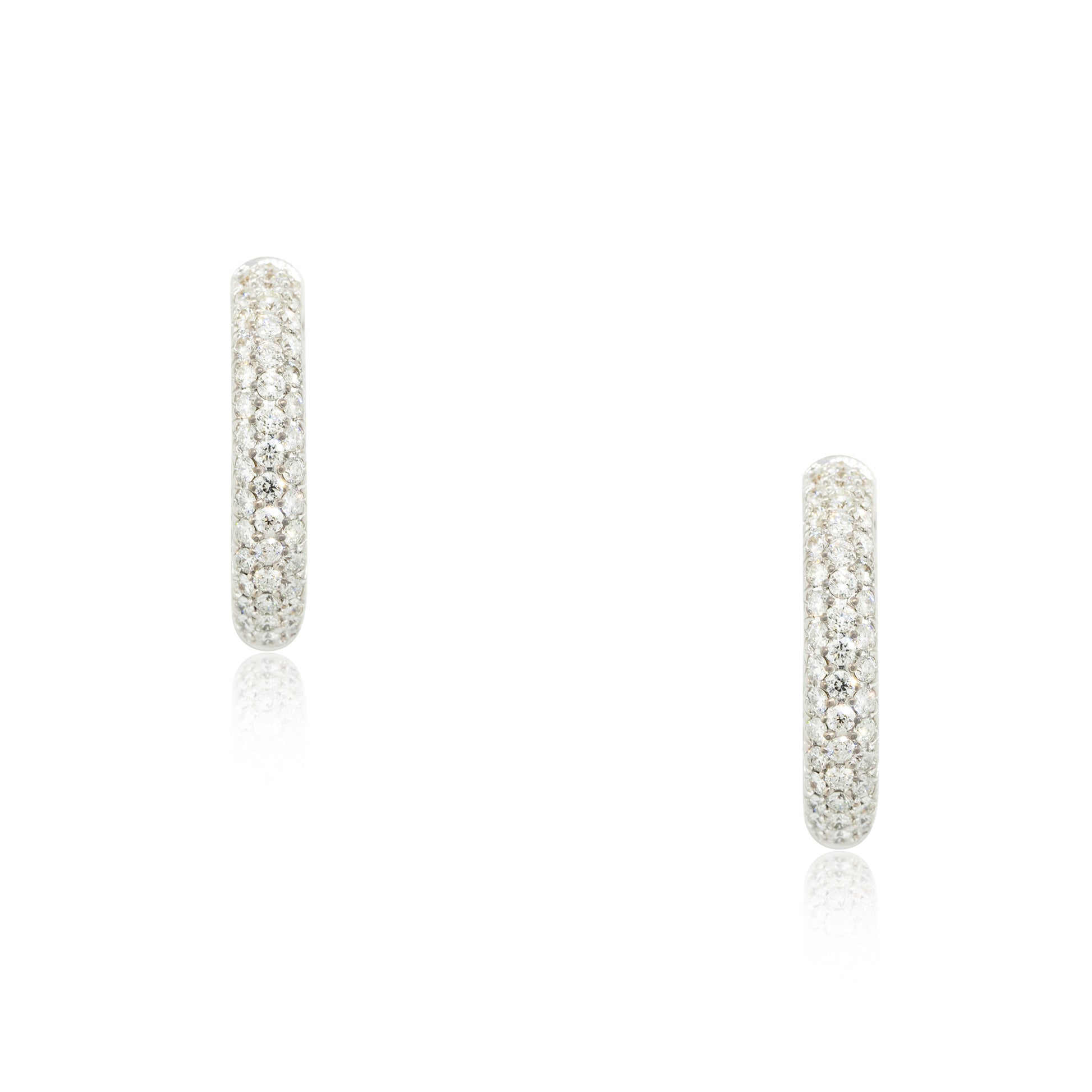 18k White Gold 4.25ctw Diamond Pave Tubular Hoop Earrings