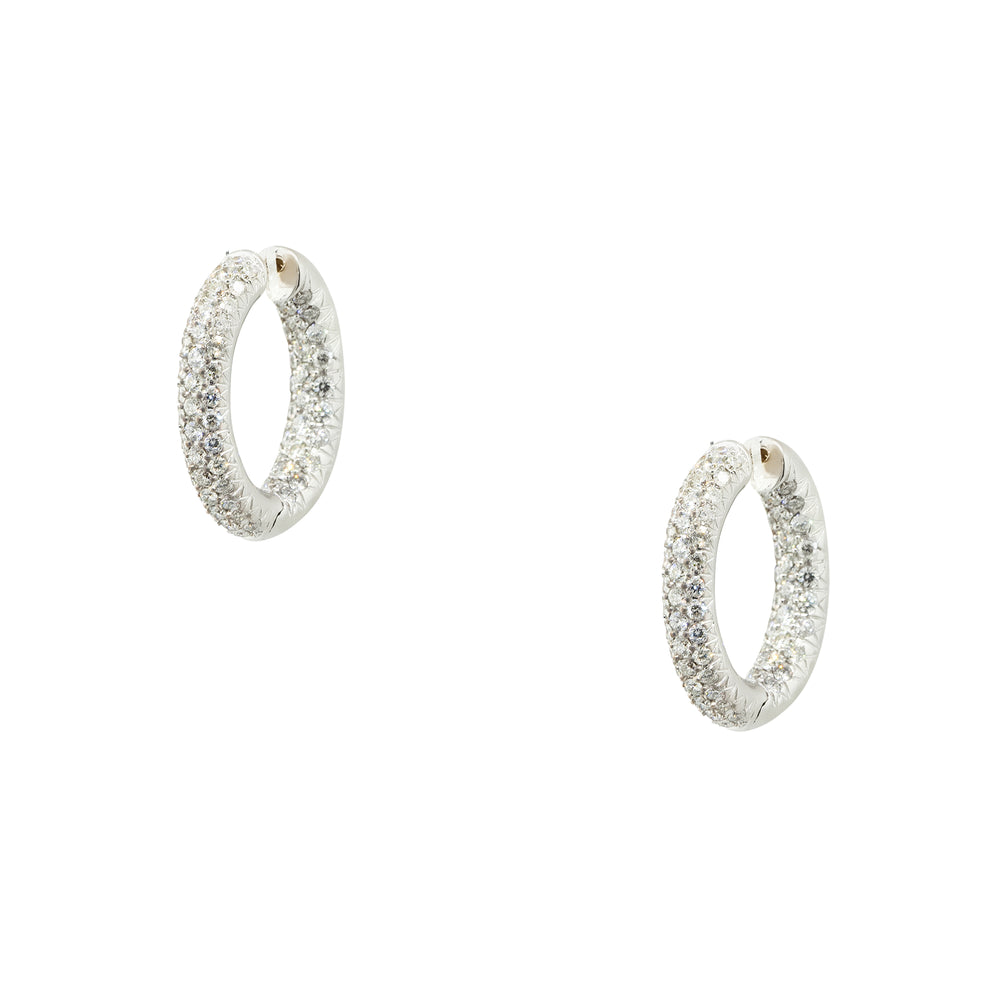 18k White Gold 4.25ctw Diamond Pave Tubular Hoop Earrings