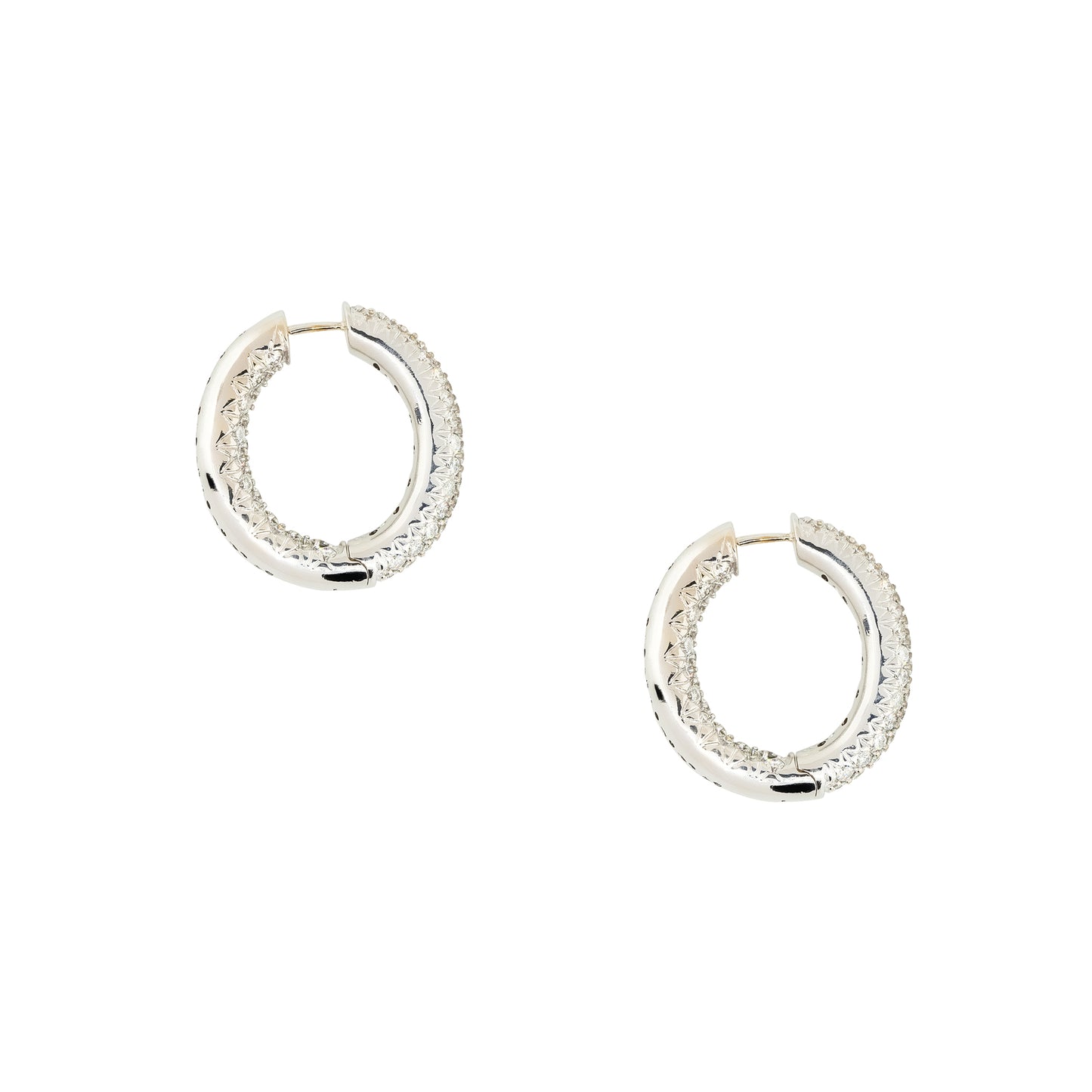 18k White Gold 4.25ctw Diamond Pave Tubular Hoop Earrings