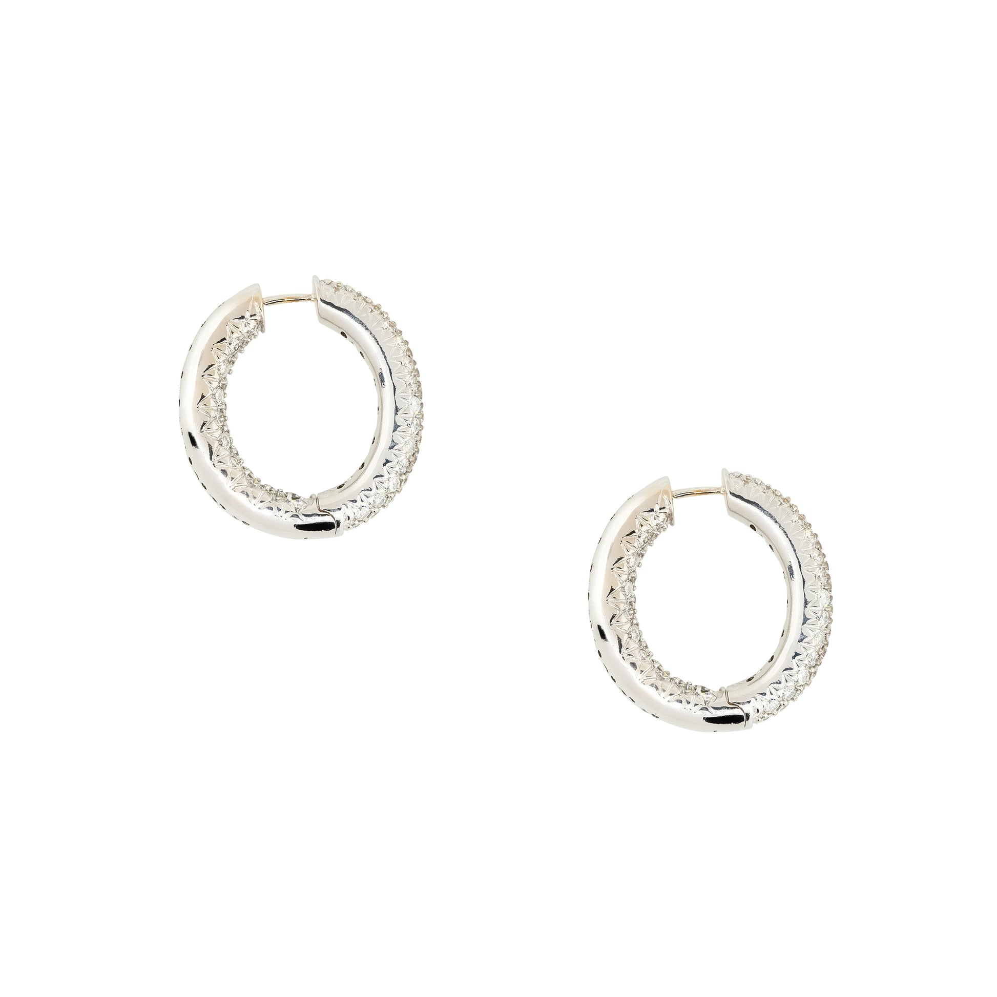 18k White Gold 4.25ctw Diamond Pave Tubular Hoop Earrings