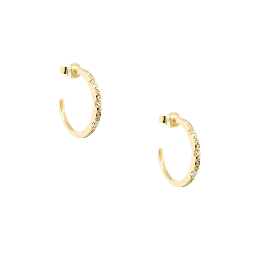 18k Yellow Gold 0.50ctw Diamond Station Hoop Earrings