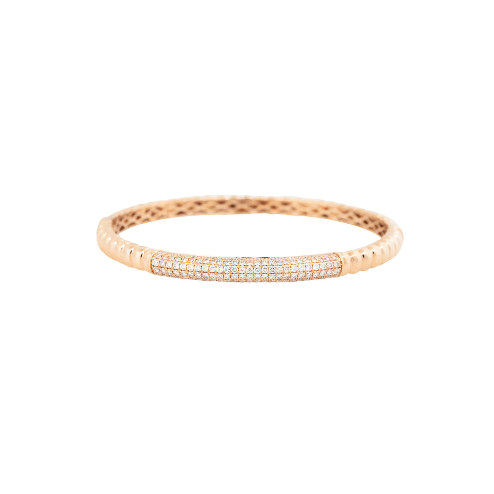 18k Rose Gold 1.30ctw Diamond Ribbed Bangle Bracelet