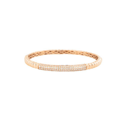 18k Rose Gold 1.30ctw Diamond Ribbed Bangle Bracelet