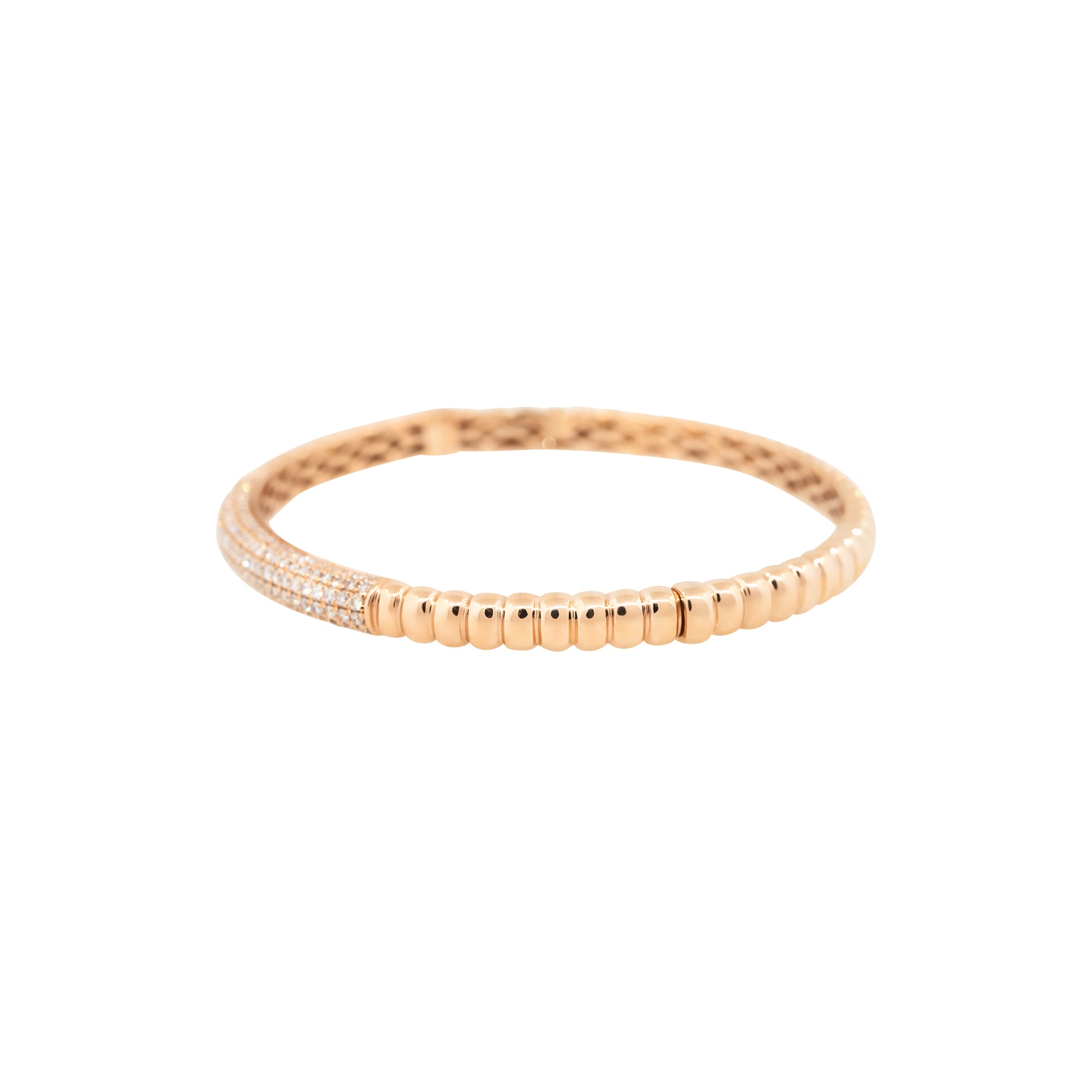 18k Rose Gold 1.30ctw Diamond Ribbed Bangle Bracelet
