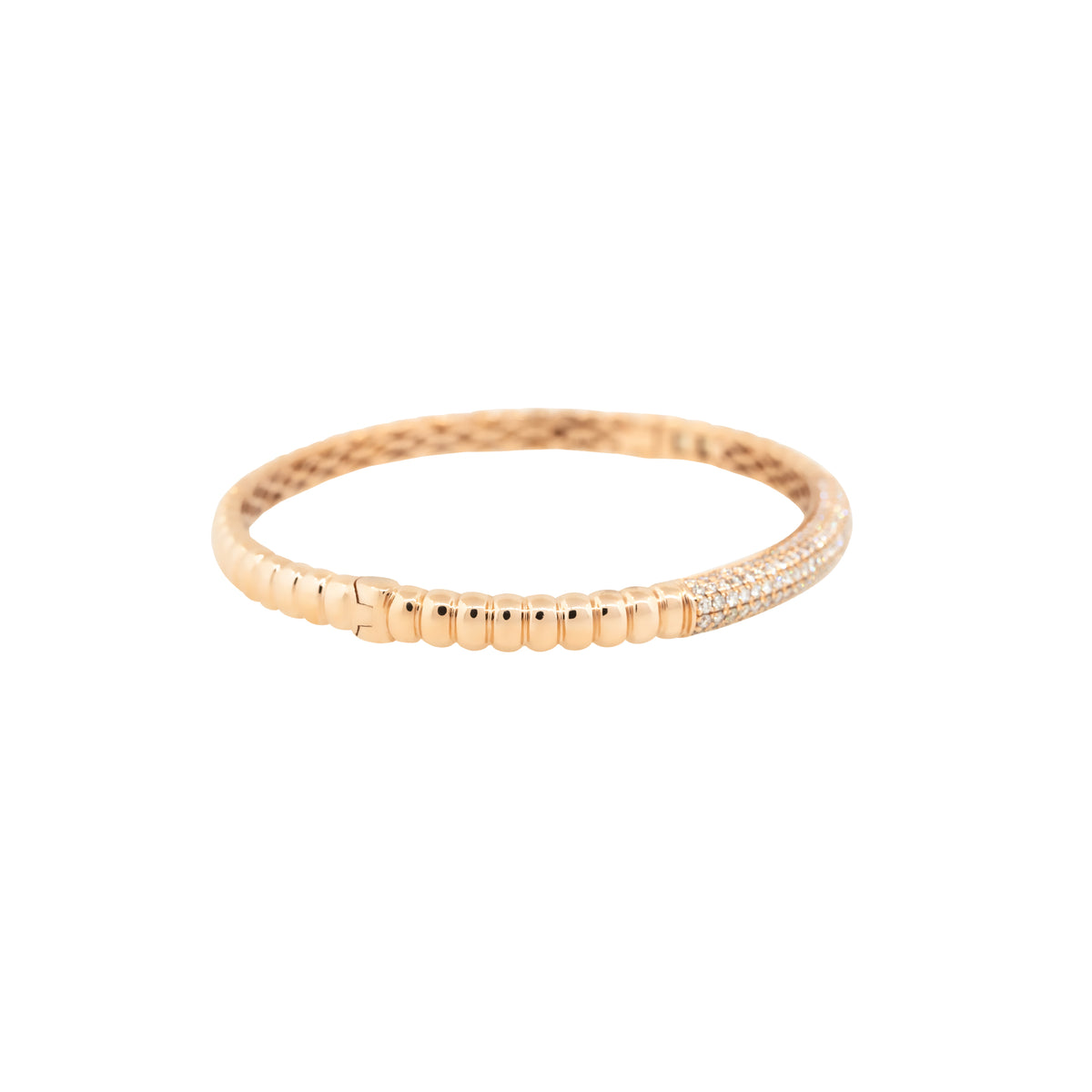18k Rose Gold 1.30ctw Diamond Ribbed Bangle Bracelet