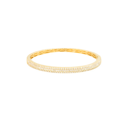 18k Yellow Gold Natural 1.70 Carat Round and Baguette Cut Diamond Bangle