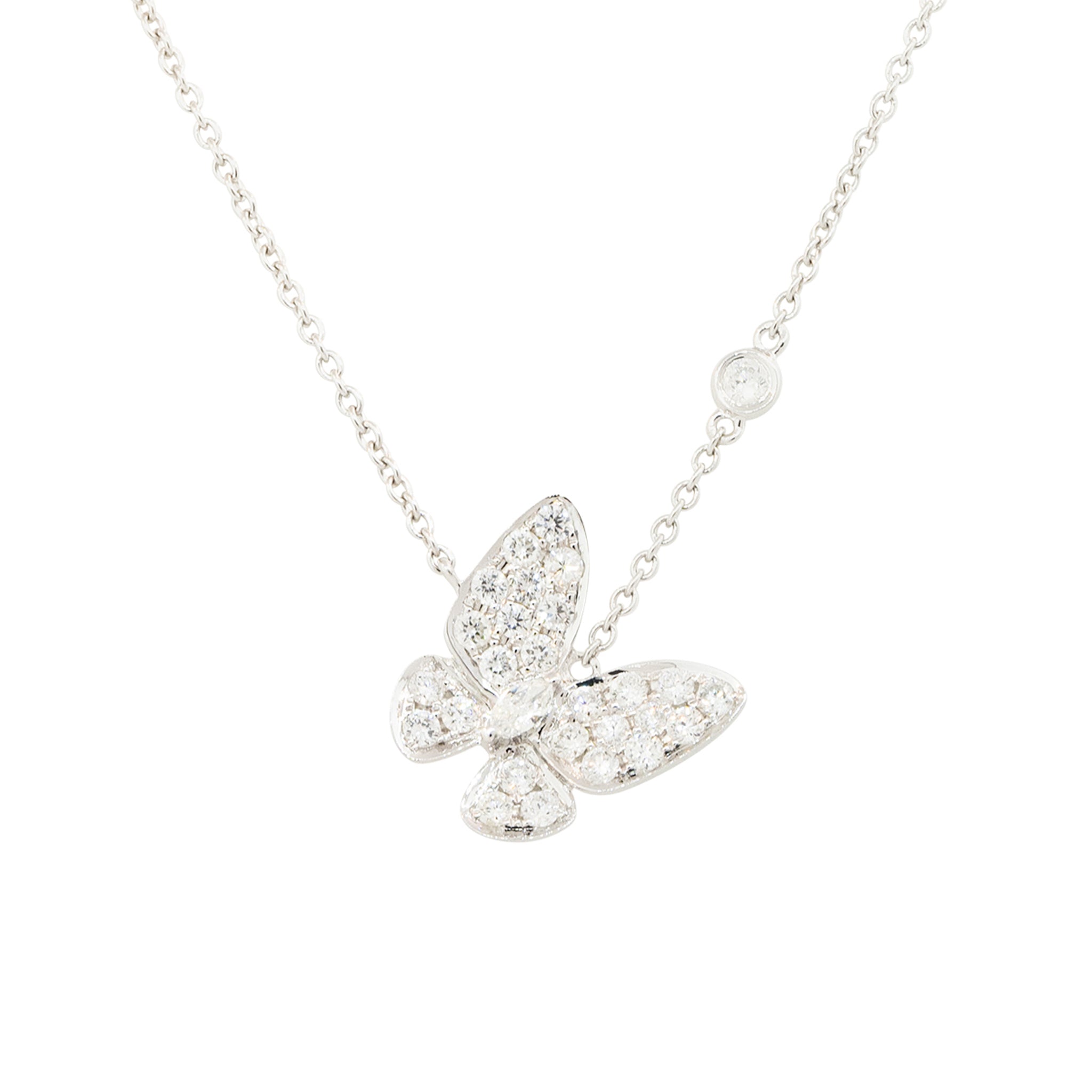 18k White Gold 0.81ctw Pave Diamond Butterfly Necklace
