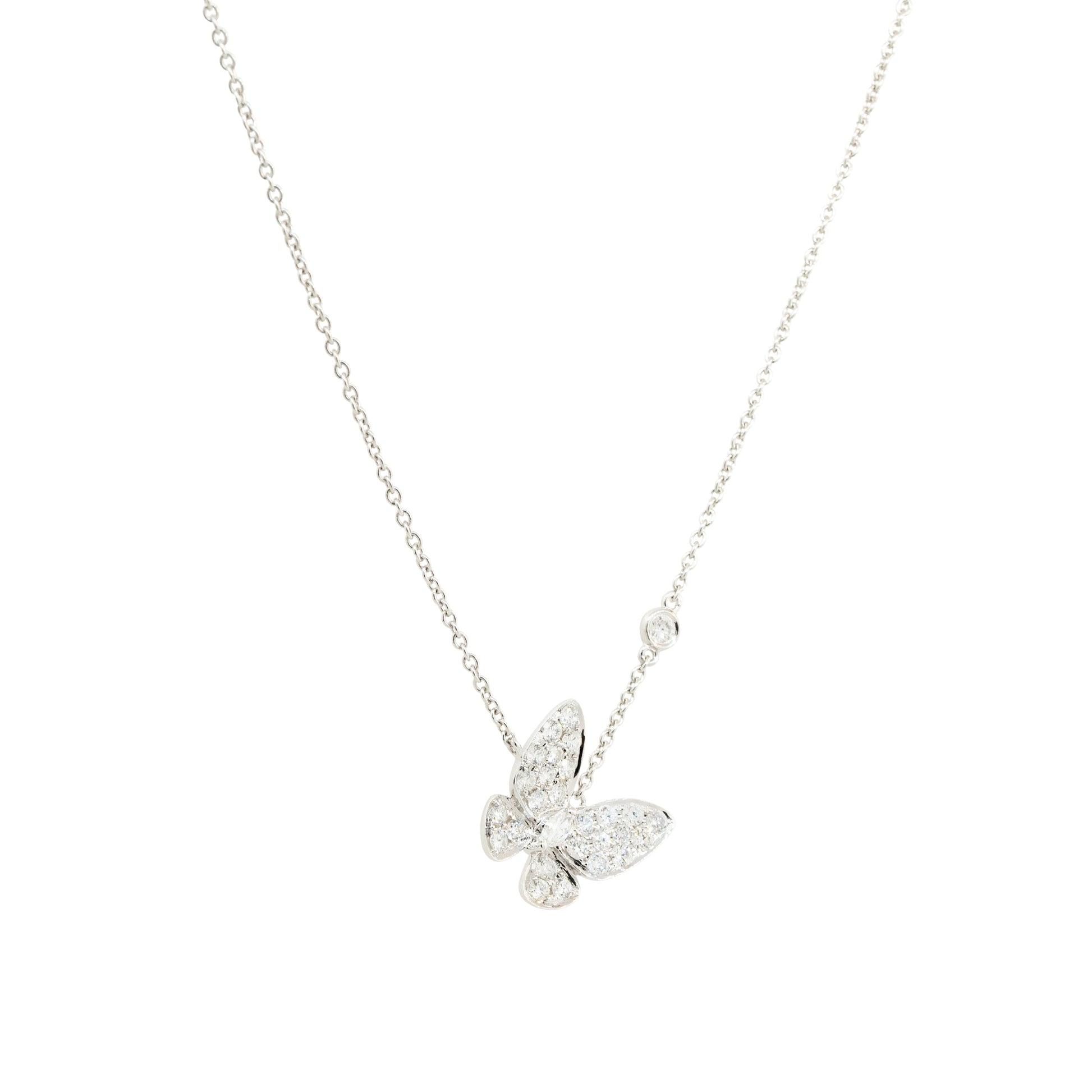 18k White Gold 0.81ctw Pave Diamond Butterfly Necklace