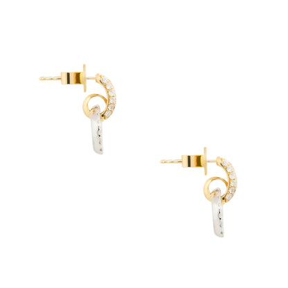 18k White and Yellow Gold 0.72ctw Diamond Mini Hoop Dangle Earrings