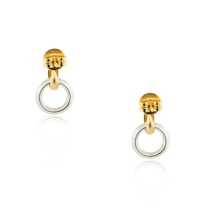 18k White and Yellow Gold 0.72ctw Diamond Mini Hoop Dangle Earrings