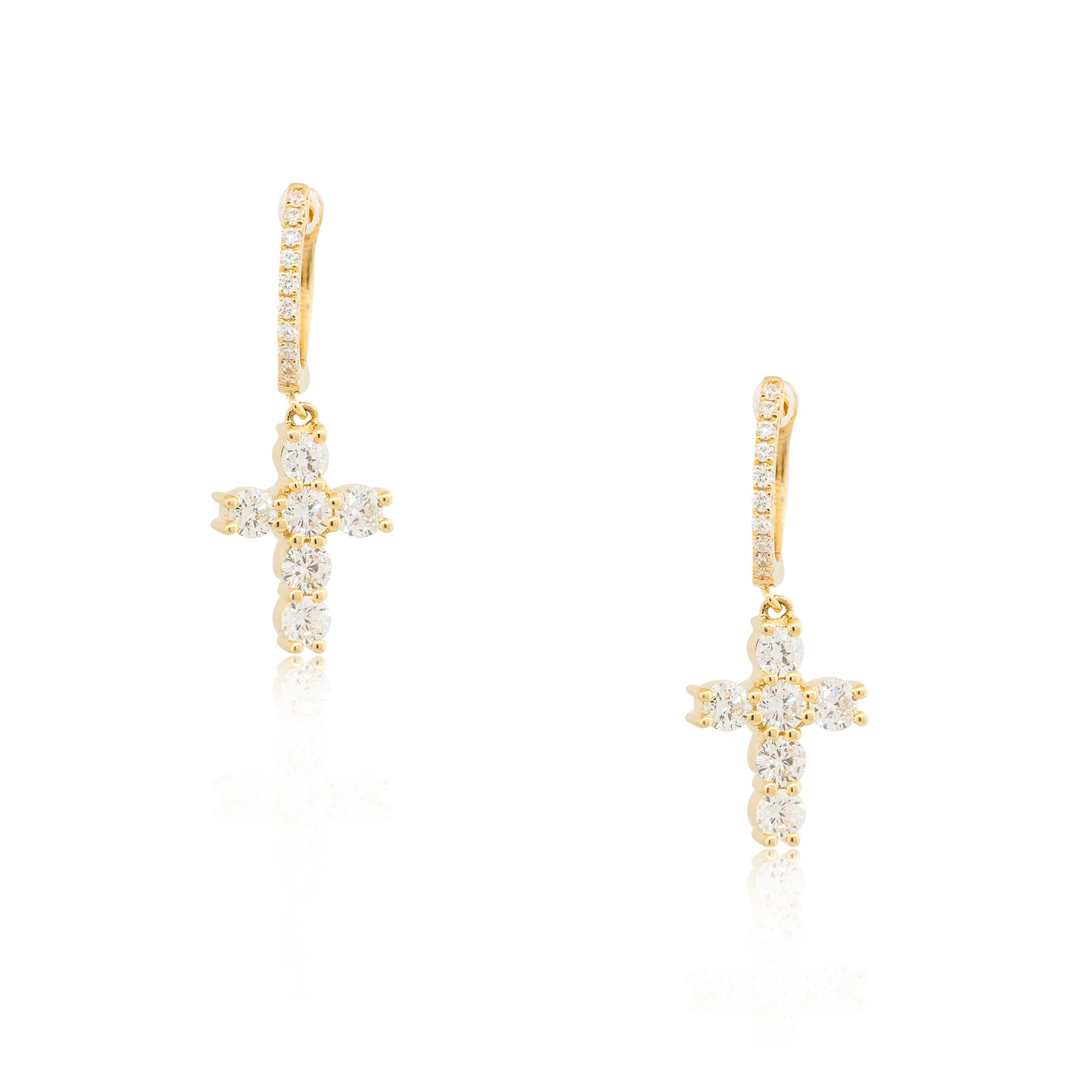 18k Yellow Gold 1.00ctw Mini Diamond Cross Dangle Earrings