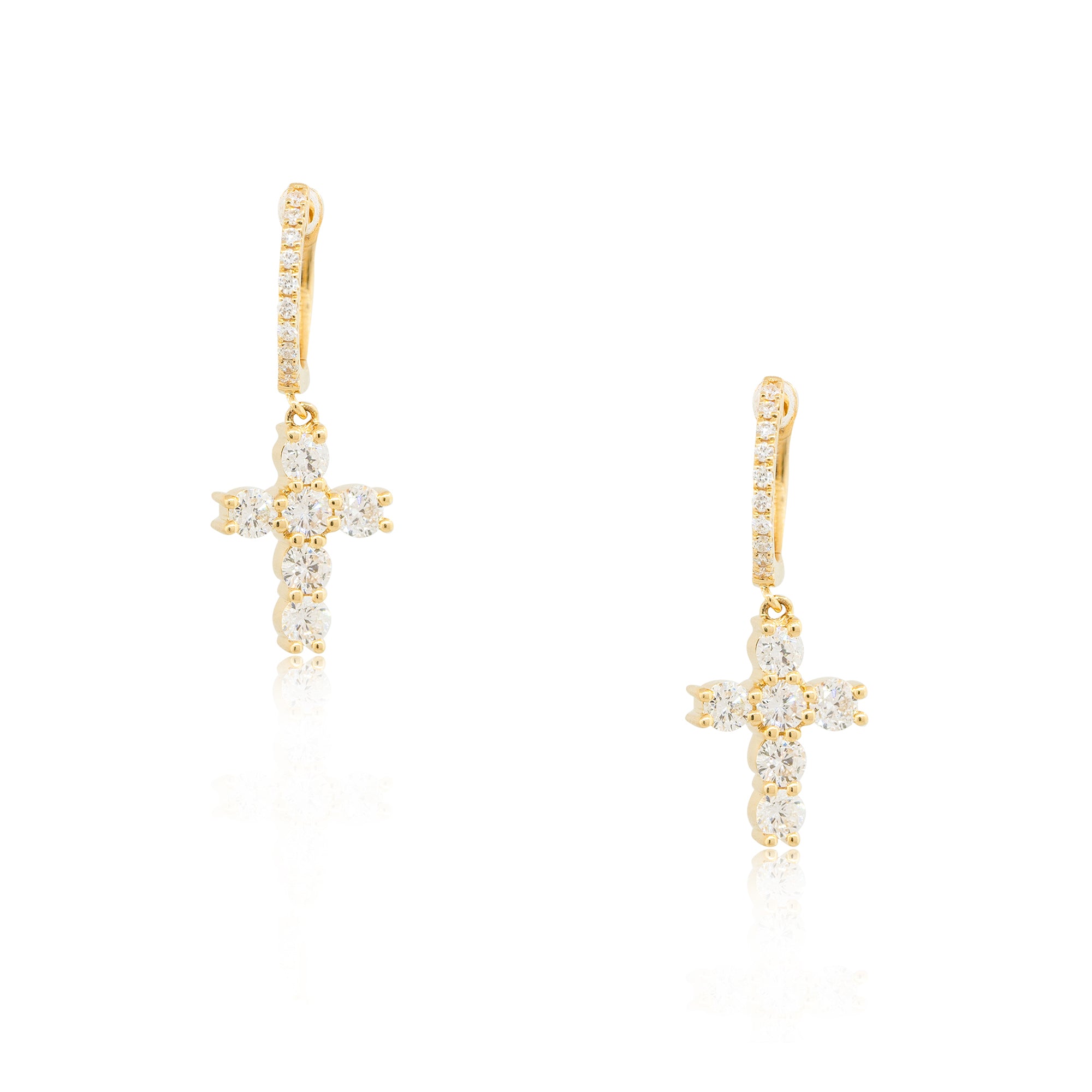 18k Yellow Gold 1.00ctw Mini Diamond Cross Dangle Earrings