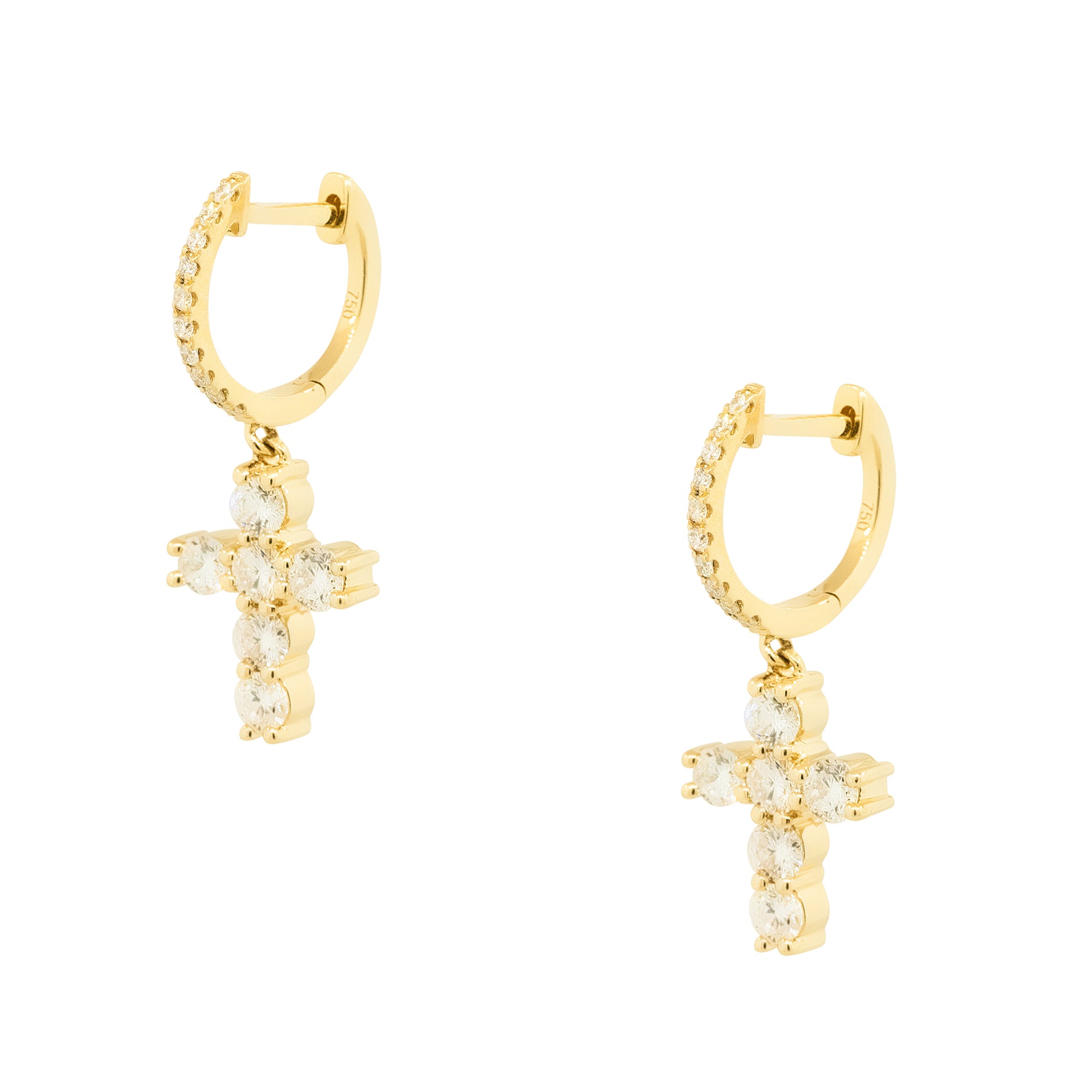 18k Yellow Gold 1.00ctw Mini Diamond Cross Dangle Earrings