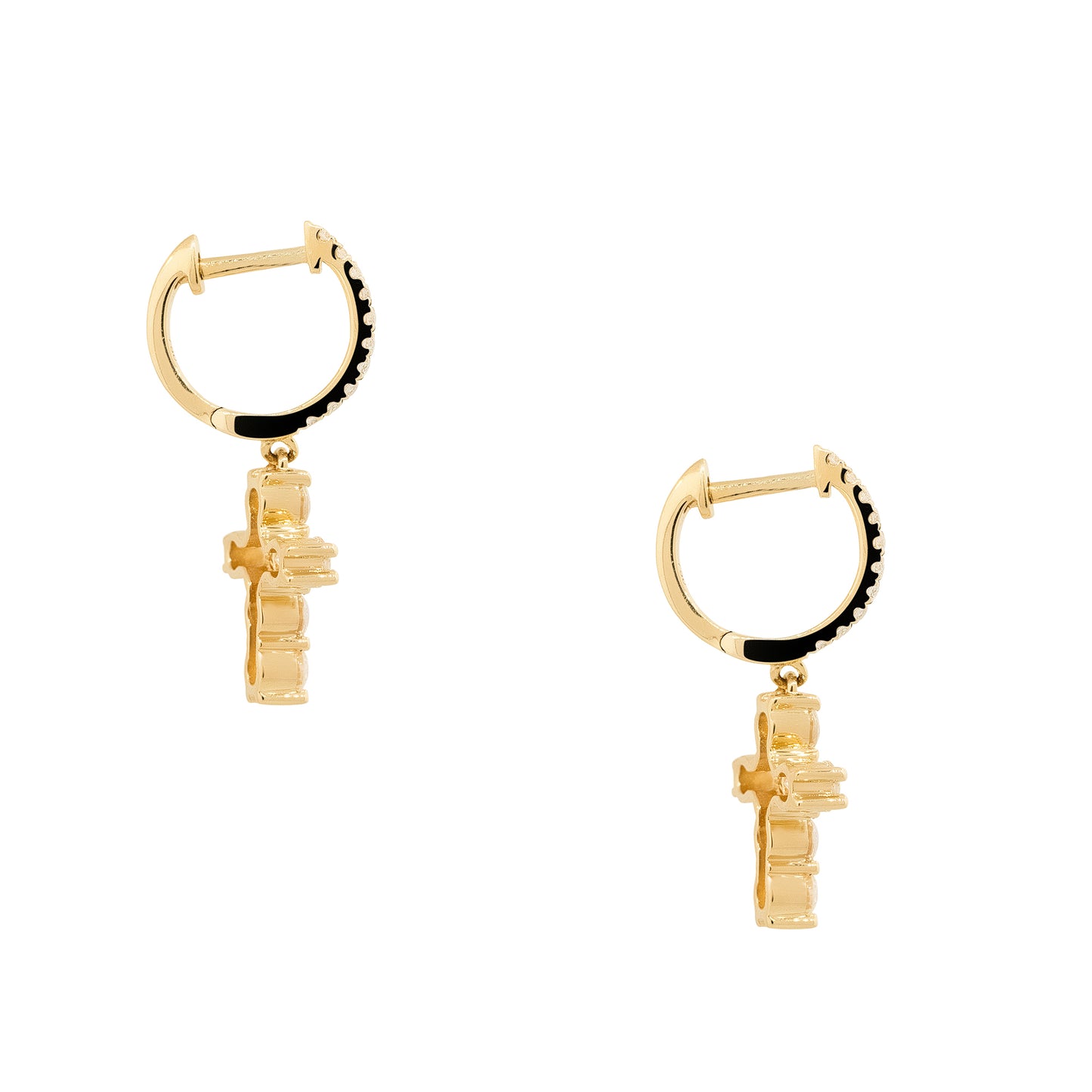 18k Yellow Gold 1.00ctw Mini Diamond Cross Dangle Earrings
