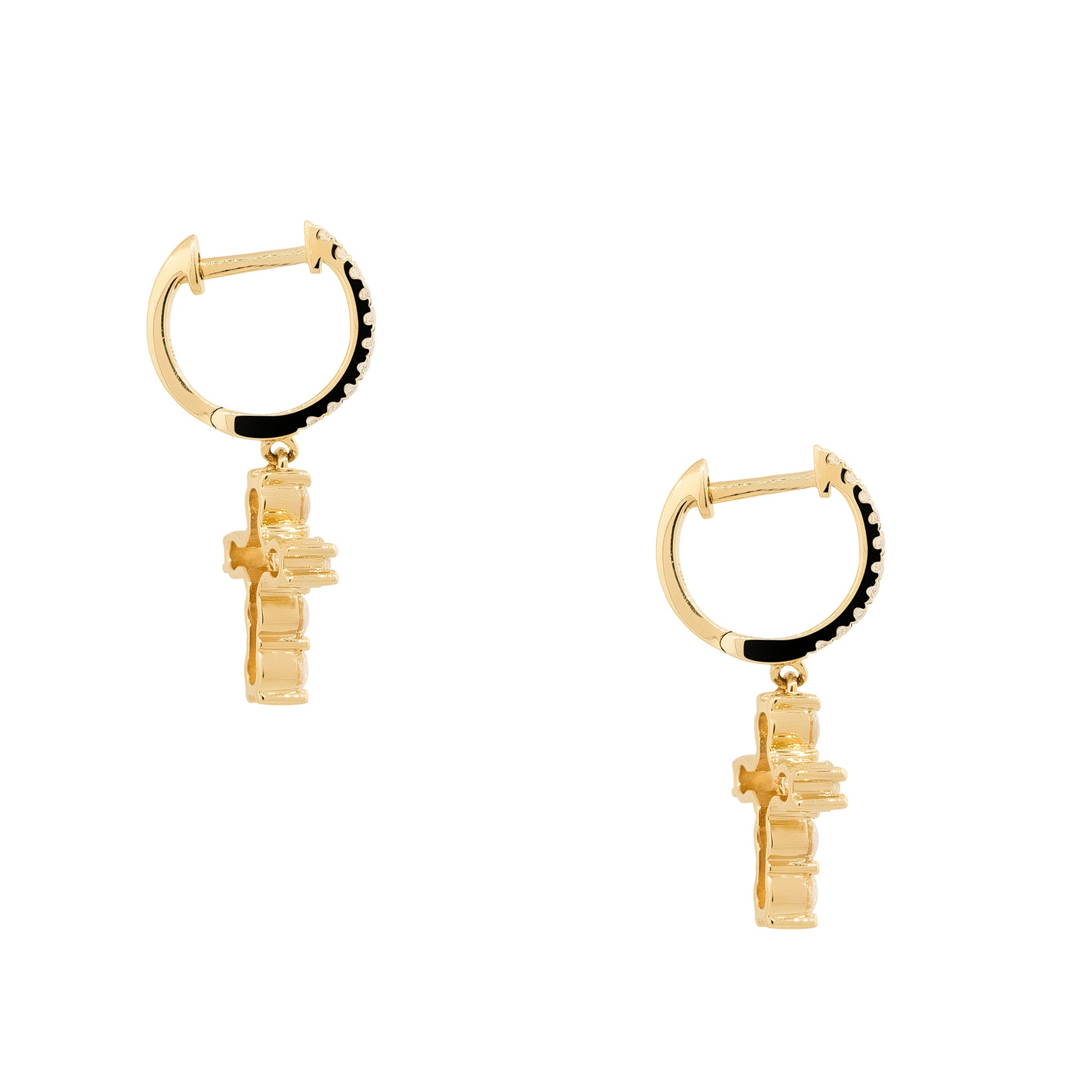 18k Yellow Gold 1.00ctw Mini Diamond Cross Dangle Earrings