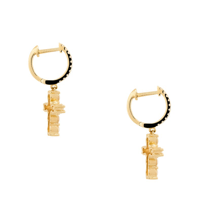 18k Yellow Gold 1.00ctw Mini Diamond Cross Dangle Earrings