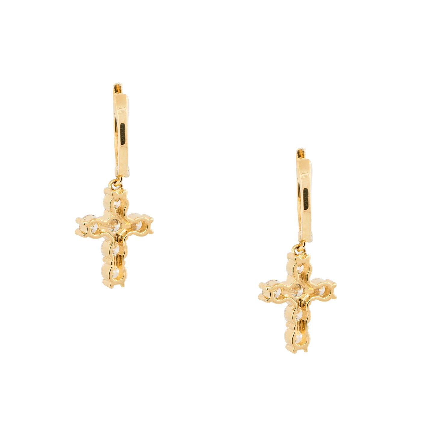 18k Yellow Gold 1.00ctw Mini Diamond Cross Dangle Earrings
