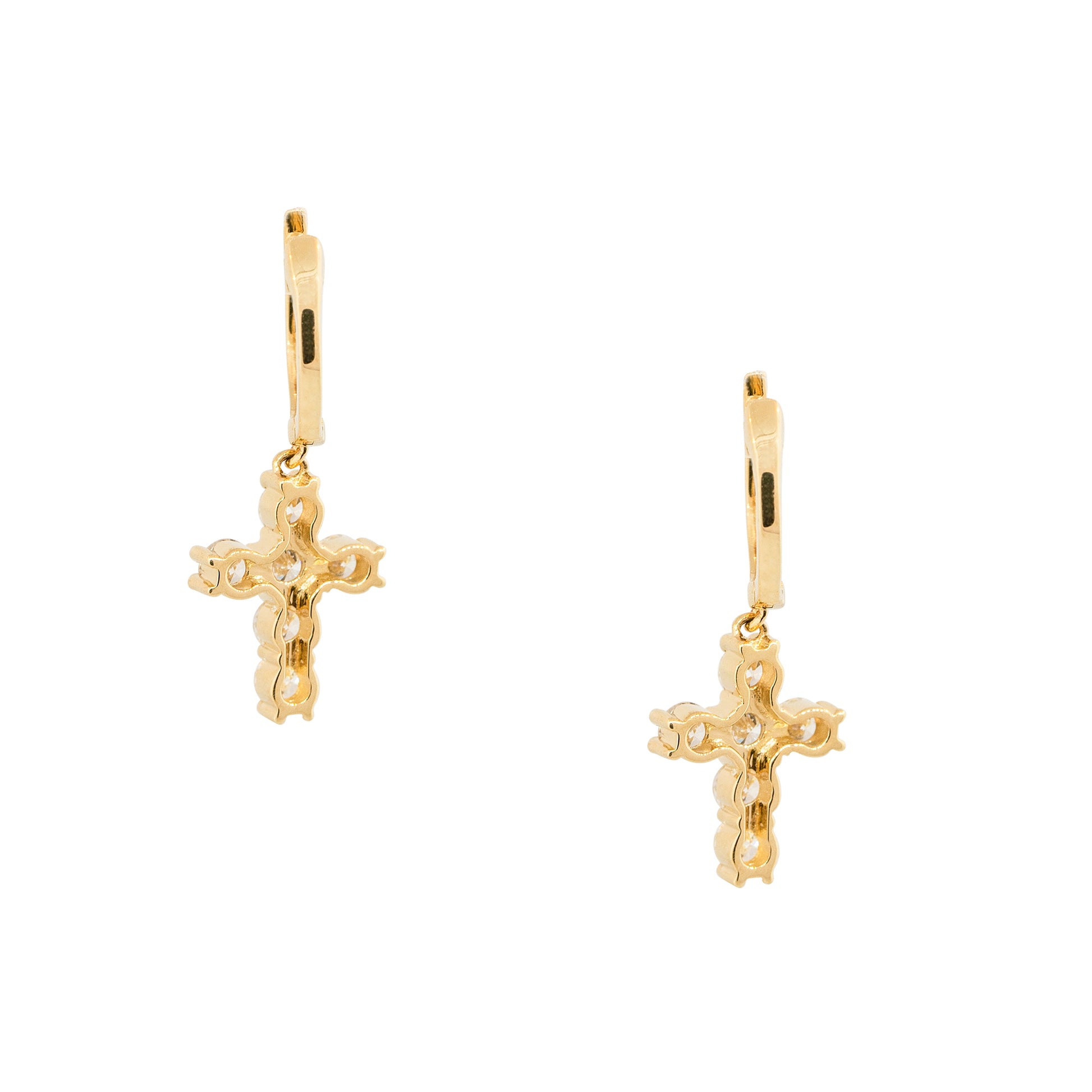18k Yellow Gold 1.00ctw Mini Diamond Cross Dangle Earrings