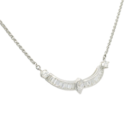 18k White Gold Natural Marquise Cut Diamond Curved Bar Necklace