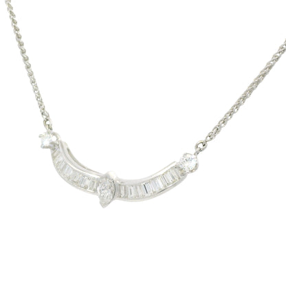 18k White Gold Natural Marquise Cut Diamond Curved Bar Necklace