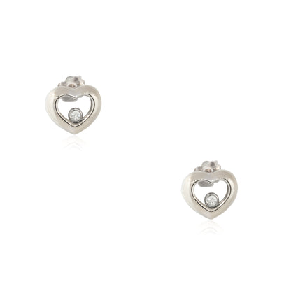 18k White Gold 0.05ctw Floating Diamond Heart Shaped Earrings