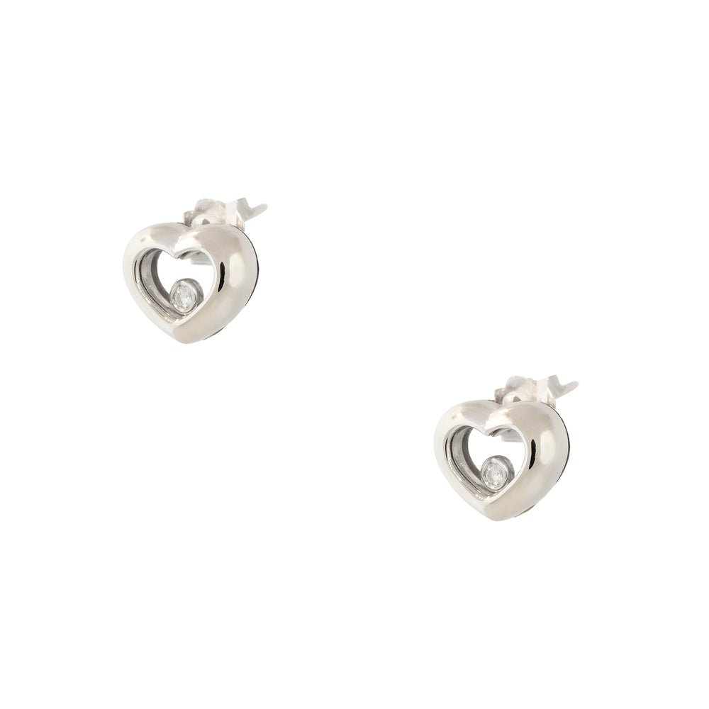18k White Gold 0.05ctw Floating Diamond Heart Shaped Earrings