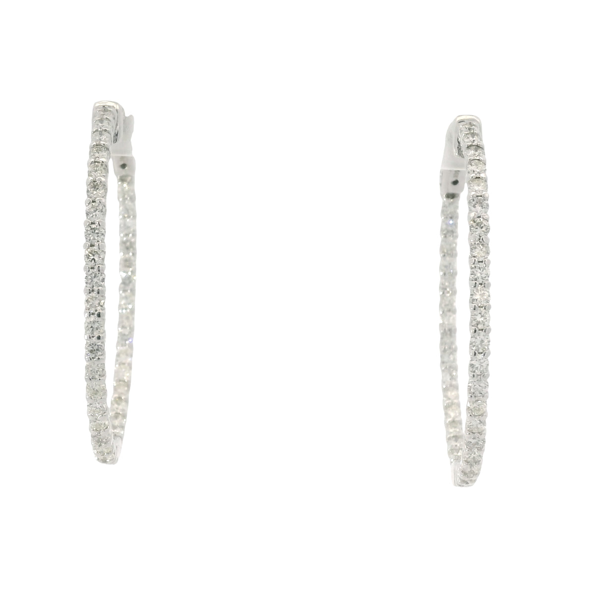 14K White Gold Natural 2.2 Carat Round Brilliant Cut Diamond Hoop Earrings