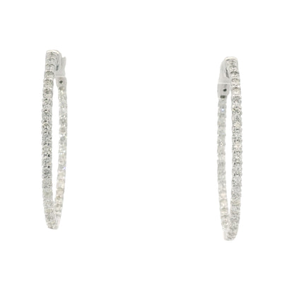 14K White Gold Natural 2.2 Carat Round Brilliant Cut Diamond Hoop Earrings