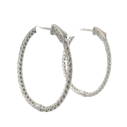 14K White Gold Natural 2.2 Carat Round Brilliant Cut Diamond Hoop Earrings