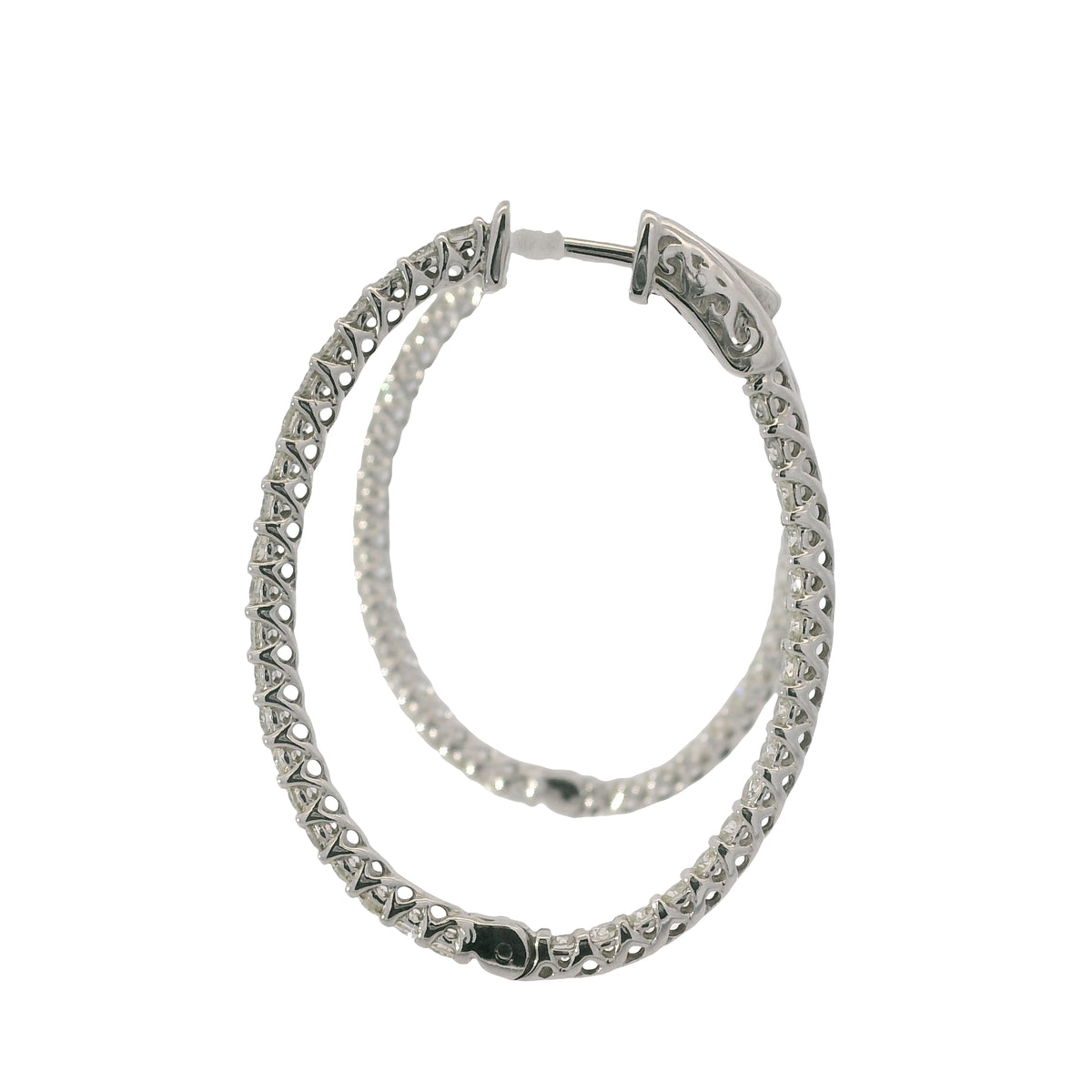 14K White Gold Natural 2.2 Carat Round Brilliant Cut Diamond Hoop Earrings