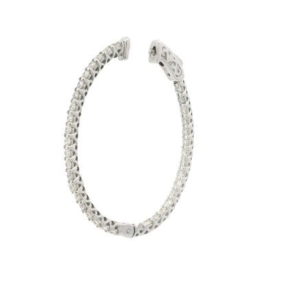 14K White Gold Natural 2.2 Carat Round Brilliant Cut Diamond Hoop Earrings